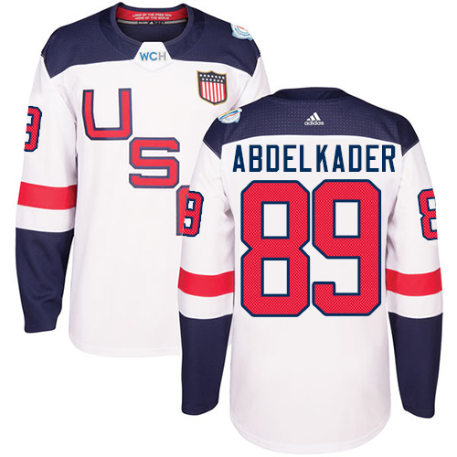 Kinder Team USA #89 Justin Abdelkader Authentic Weiß Heim 2016 World Cup Hockey